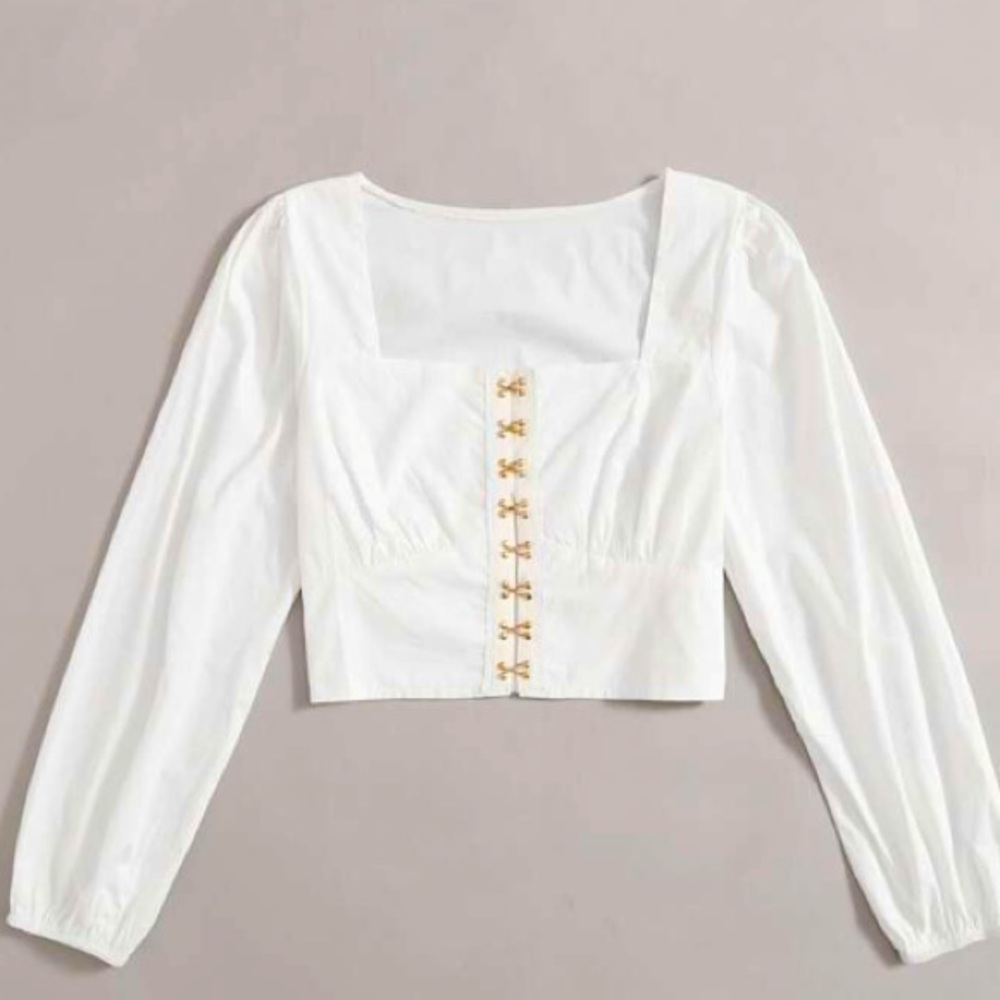 White crop button up